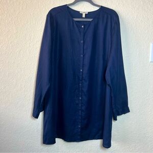 Eileen Fisher organic linen round neck button down shirt oversized tunic top